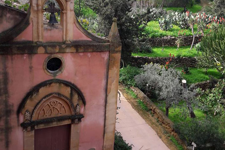 View of the garden and chapel at Fattoria Mose